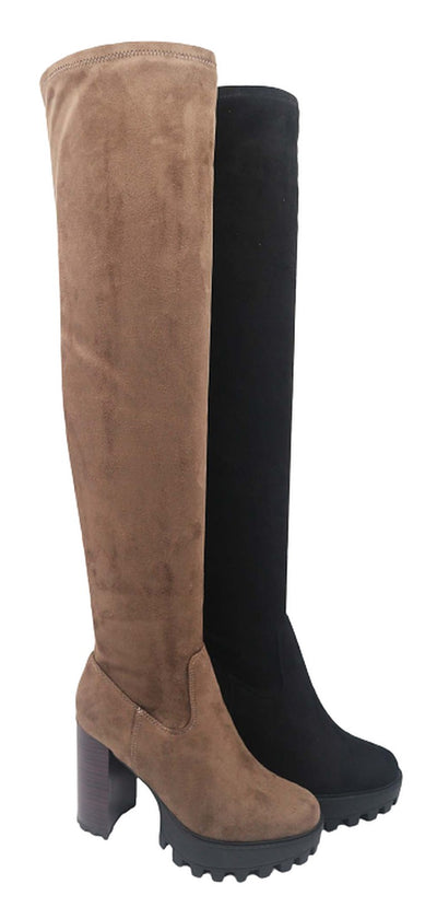 Women's Over The Knee Boot Chunky Heel Platform Boot Intense-06 By Bamboo