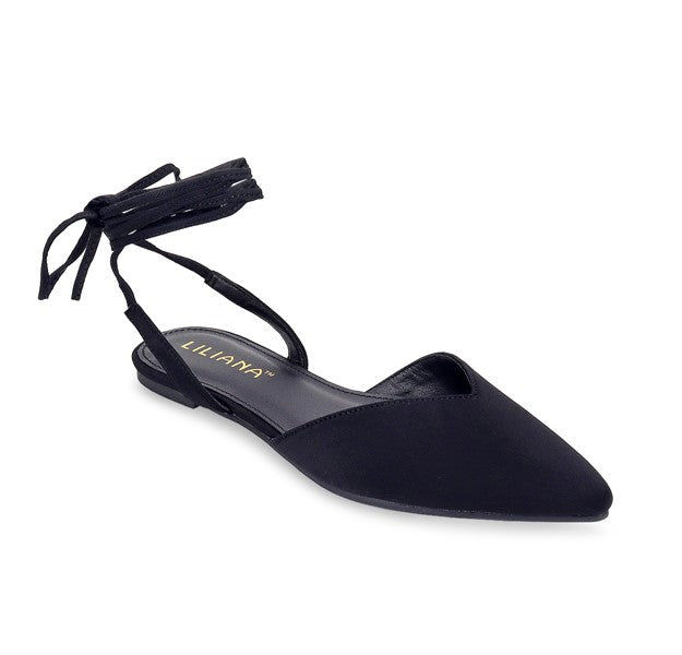 Black  Lace Up Ballet Pointed Toe Sandals | Shoe Time