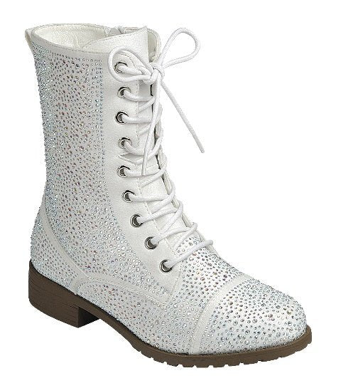 Rhinestone Combat Boots Jalen-99 Forever Shoe Time