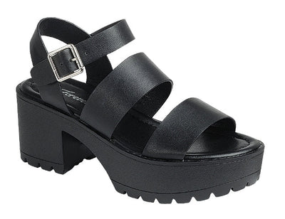 Black Chunky Heeled Sandals Kira-25 | Shoe Time