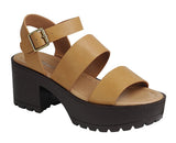 Tan Chunky Heeled Sandals Kira-25 | Shoe Time