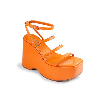 Orange Ankle Strap Wedge Sandals Lamoda-1 | Shoe Time
