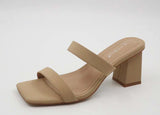 Bamboo Women Square Toe Double Band Low Block Heel Sandals | Shoe Time