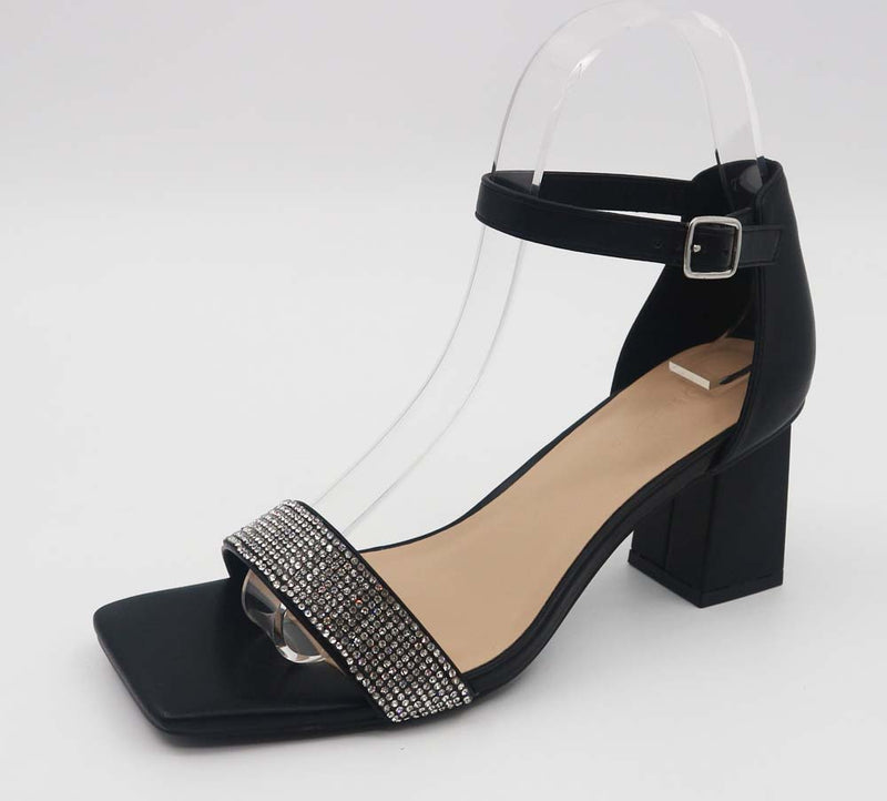 Black Block Heel Rhinestone Crystal Sandal | Shoe Time