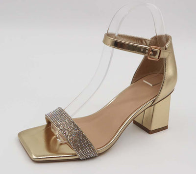 Gold Block Heel Rhinestone Crystal Sandal | Shoe Time