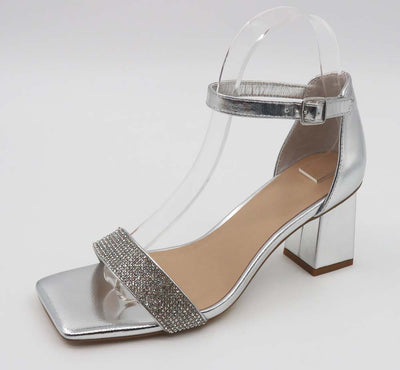 Silver Block Heel Rhinestone Crystal Sandal | Shoe Time