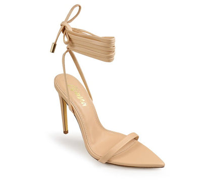 Nude Lace Up Stiletto High Heel Sandals Laurent-55A | Shoe Time