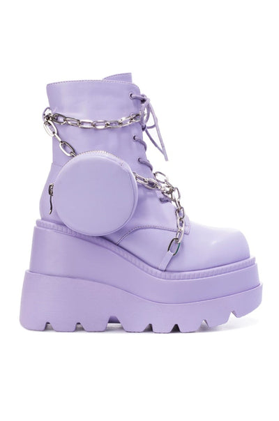 Lavender Chunky Lug Platform Chain Zipper Pouch Bootie | Shoe Time