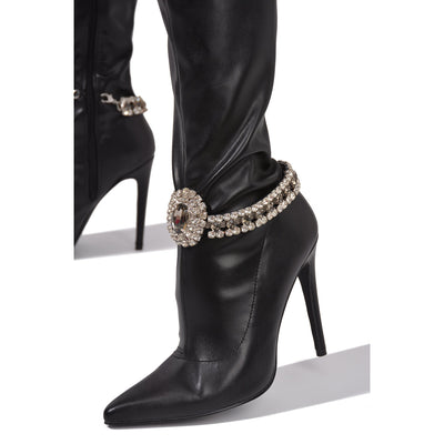 Black Over The Knee Pointed Toe Stiletto Patent Boots Lawman