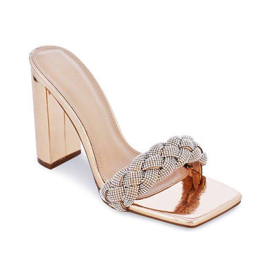 Rhinestone Chunky Block Heel - Nude