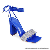 Blue Rhinestone Lace up Chunky Heel Sandals 