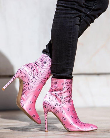 Bandana Print Booties Pointed Toe Pink