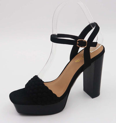 Bamboo Merge-11 Knotted Strappy High Heels - Black