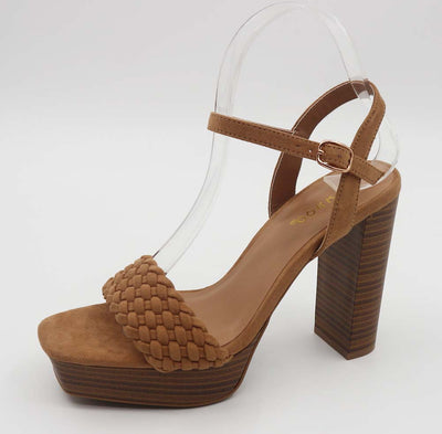 Bamboo Merge-11 Knotted Strappy High Heels - tan