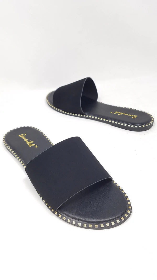 Women Hardware Slipper Flat Sandals Slip On Slide Open Toe Sandals