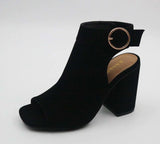 Black Open Toe Block Heel Ankle Booties