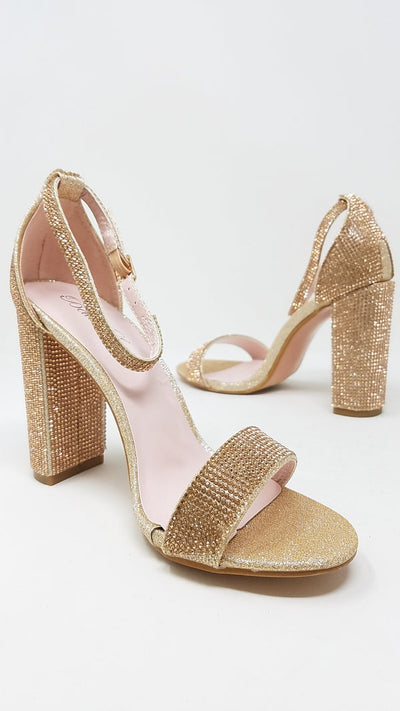 bella luna mimi-01 glitter open toe rhinestone ankle strap chunky heeled sandal - Rose Gold