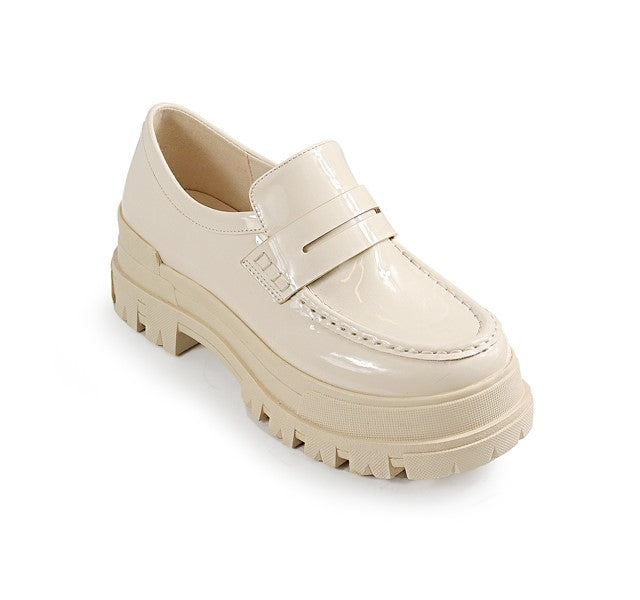 Cream Slip On Platform Loafers Mohave-1 | Shoe Time