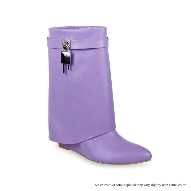 Purple Fold Over Wedge Boots
