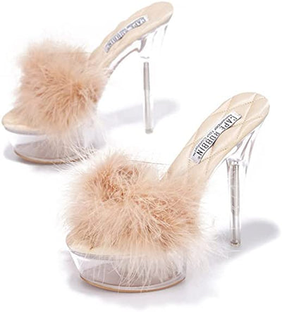 Fluffy Fur Clear High Heels Maren Cape Robbin | Shoe Time