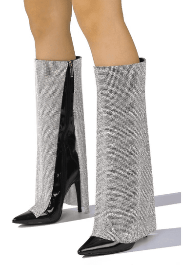 Foldover Rhinestone Calf High Stiletto Boots Metizer Cape Robbin | Shoe Time