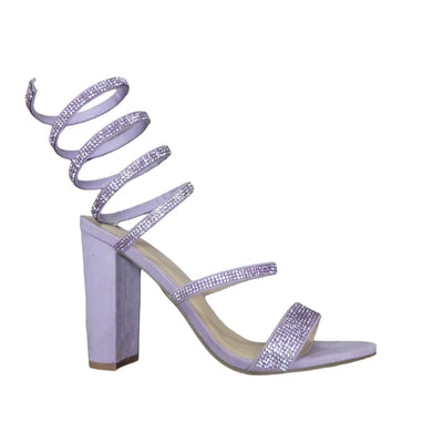 Rhinestone Wrap Around Chunky Heels Lavender | Shoe Time