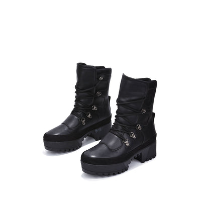 Black Cape Robbin Nunca Combat Platform Boots with Chunky Block Heels