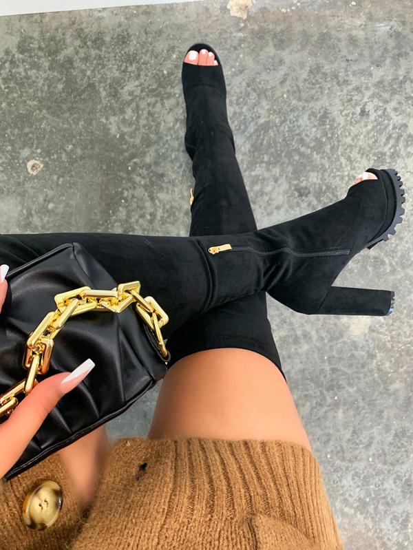 Peep Toe Over The Knee Thigh High Chunky Block Heel Boots For Women Na ...