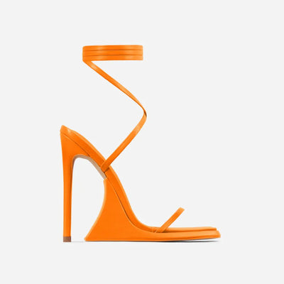 Orange Lace Up Sculptured Platform Heels 
