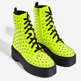 Green Studded Biker Boots Pixie