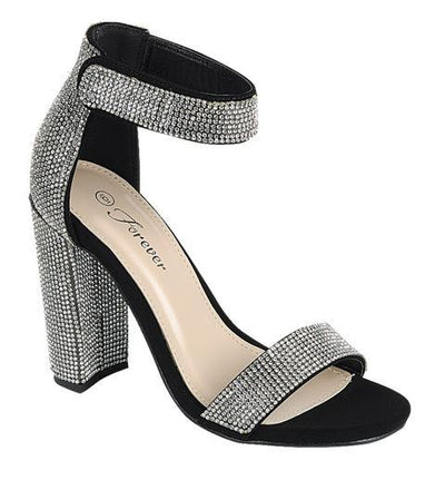 Rhinestone Chunky Ankle Strap Heel Sandal For Women-Quality-83 By Forever