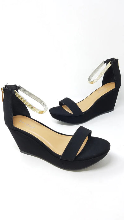 Black Ankle Strap Wedge Sandals Range-35 Bamboo | Shoe Time