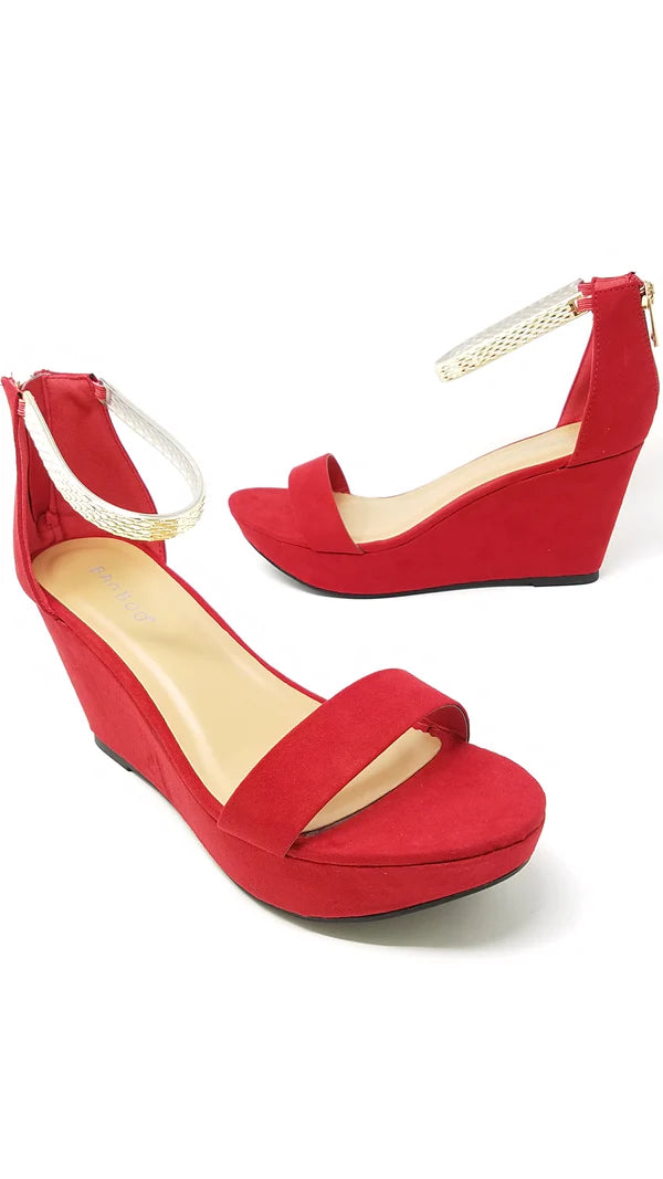 Red Ankle Strap Wedge Sandals Range-35 Bamboo | Shoe Time