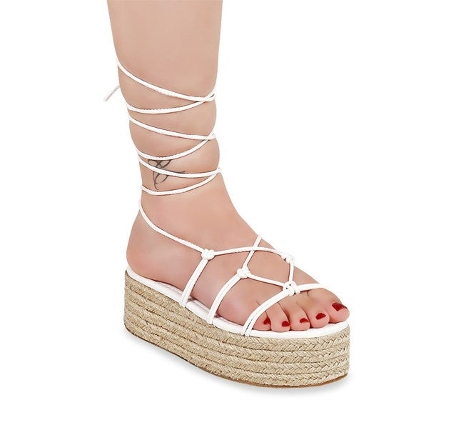 White Strappy Lace Up Platform Sandals | Shoe Time