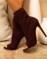 Peep Toe Booties High Heel - Burgandy