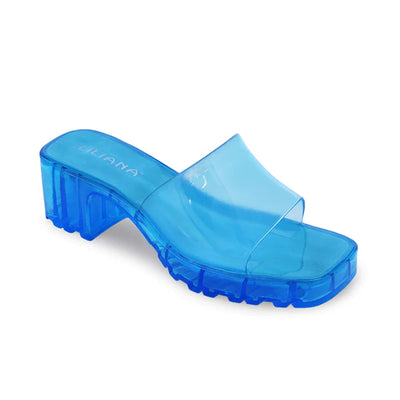 Blue Clear Jelly Chunky Heel Sandals Rudy-3 | Shoe Time