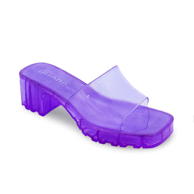 Purple Clear Jelly Chunky Heel Sandals Rudy-3 | Shoe Time