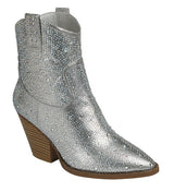 River-01 Rhinestone Ankle Boots Silver