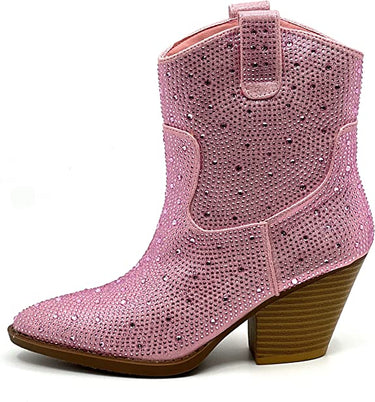 River-01 Rhinestone Ankle Boots Pink