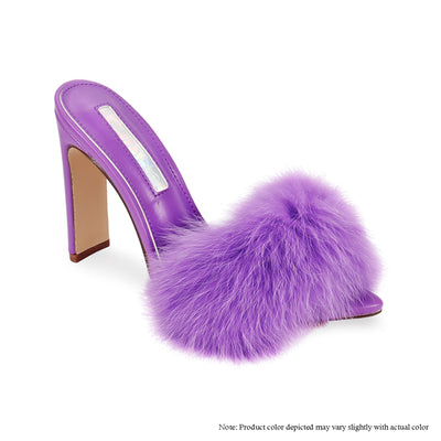 Liliana Saucy-1 Open Peep Toe Stiletto Pointy Fur Stiletto Mule Sandal Heels