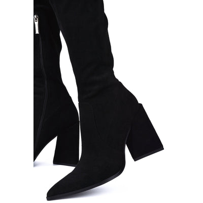 Cape Robbin SCIPIO Pointed Toe Chunky Triangle Heel Thigh High Boots