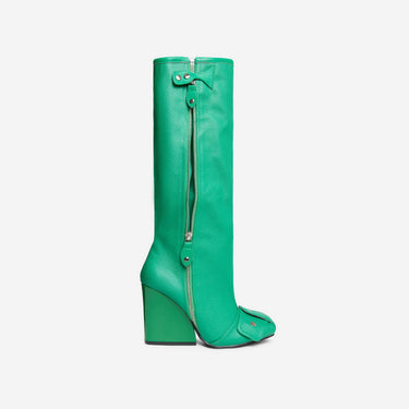 Green Square Toe Wedge Heel Boots Senna | Shoe Time