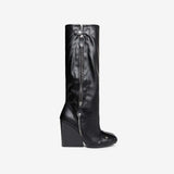 Black Square Toe Wedge Heel Boots Senna | Shoe Time