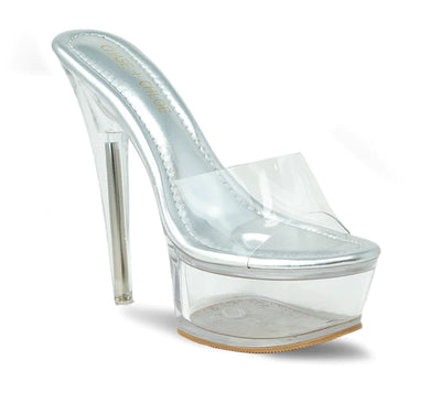 Silver Women's Clear Stiletto High Heel Platform Sandals | Shoe Time