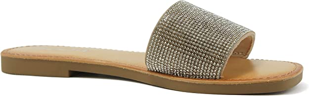 Women Casual Rhinestones Crystal Jewel Comfort Flip Flop Fashion Slide Flat Sandals Justice by Soda