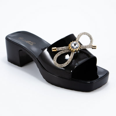 Mata Slay-1 Women Glitter Bow Tie Block Heel Jelly Sandals