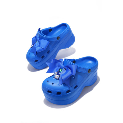 Cape Robbin Sumo Platform Clogs Slippers for Women In Blue