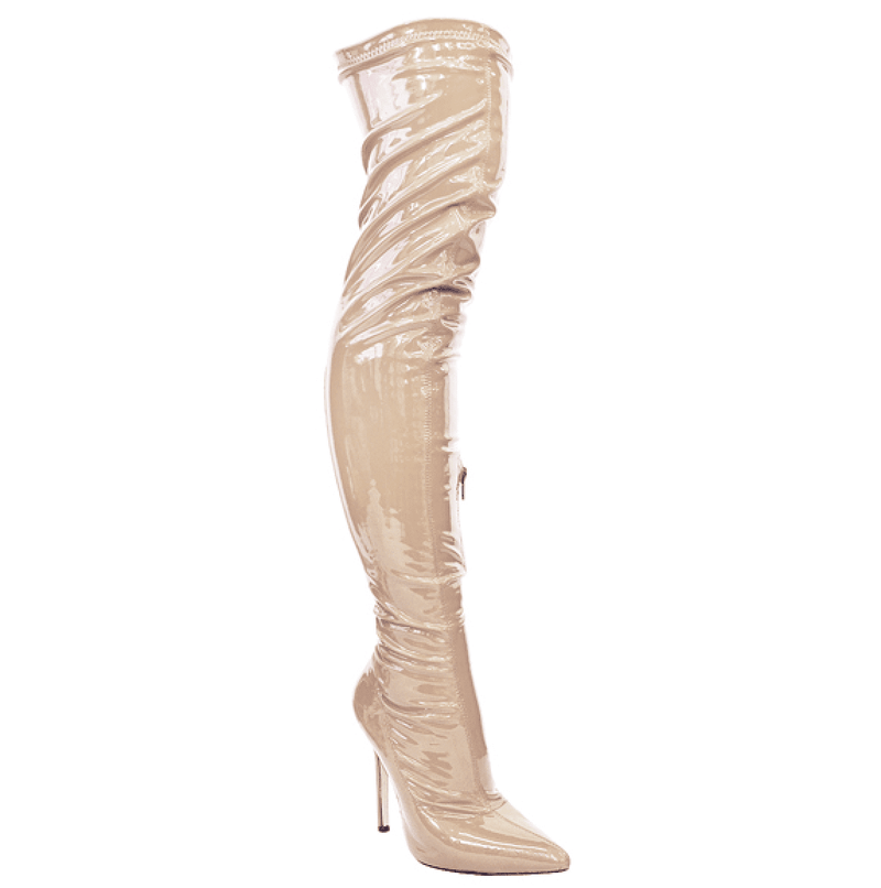 Nude  Over the Knee Thigh High Shiny Patent Boots