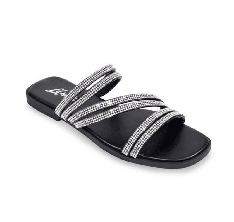 Liliana Bestia-2 Rhinestone Flat Sandals Open Toe Slippers