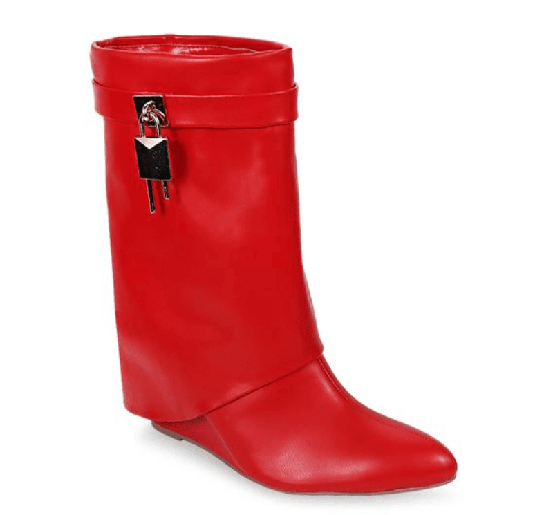Red Fold Over Wedge Boots